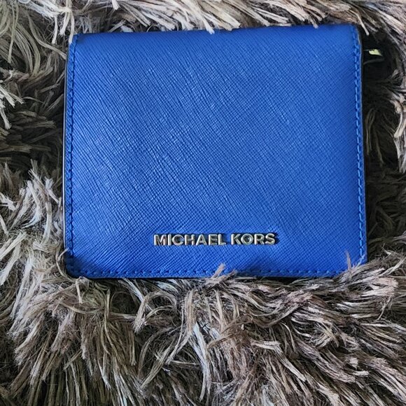 Michael Kors Handbags - Michael Kohrs Saffiano Leather Blue Wallet EUC